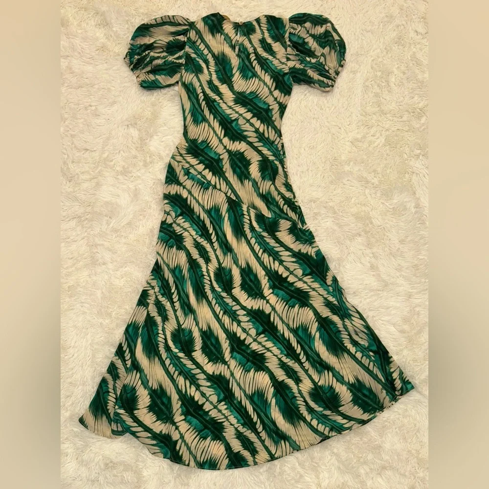 NEW Ulla Johnson Ines Puff Sleeve Silk Maxi green Dress sz 2 - Picture 8 of 9